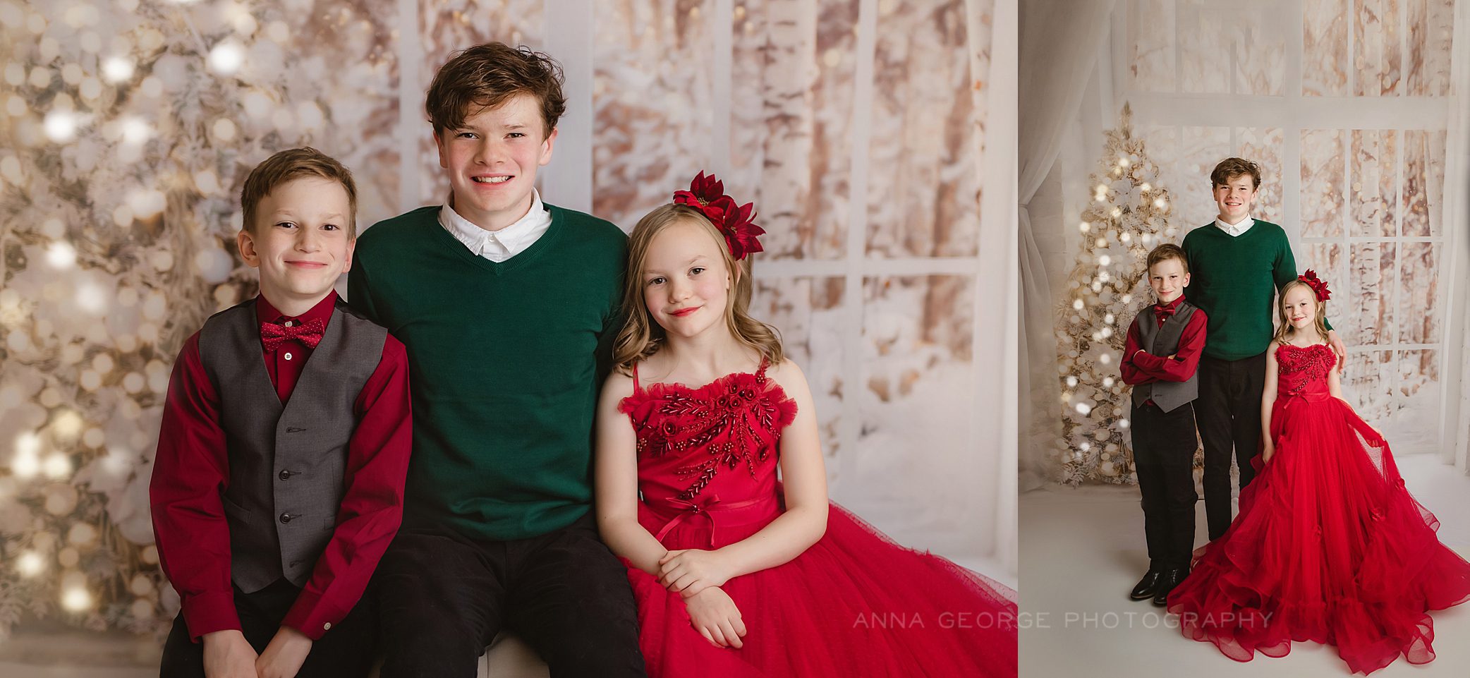 family christmas pictures in madison wi studio 3 kids posing together